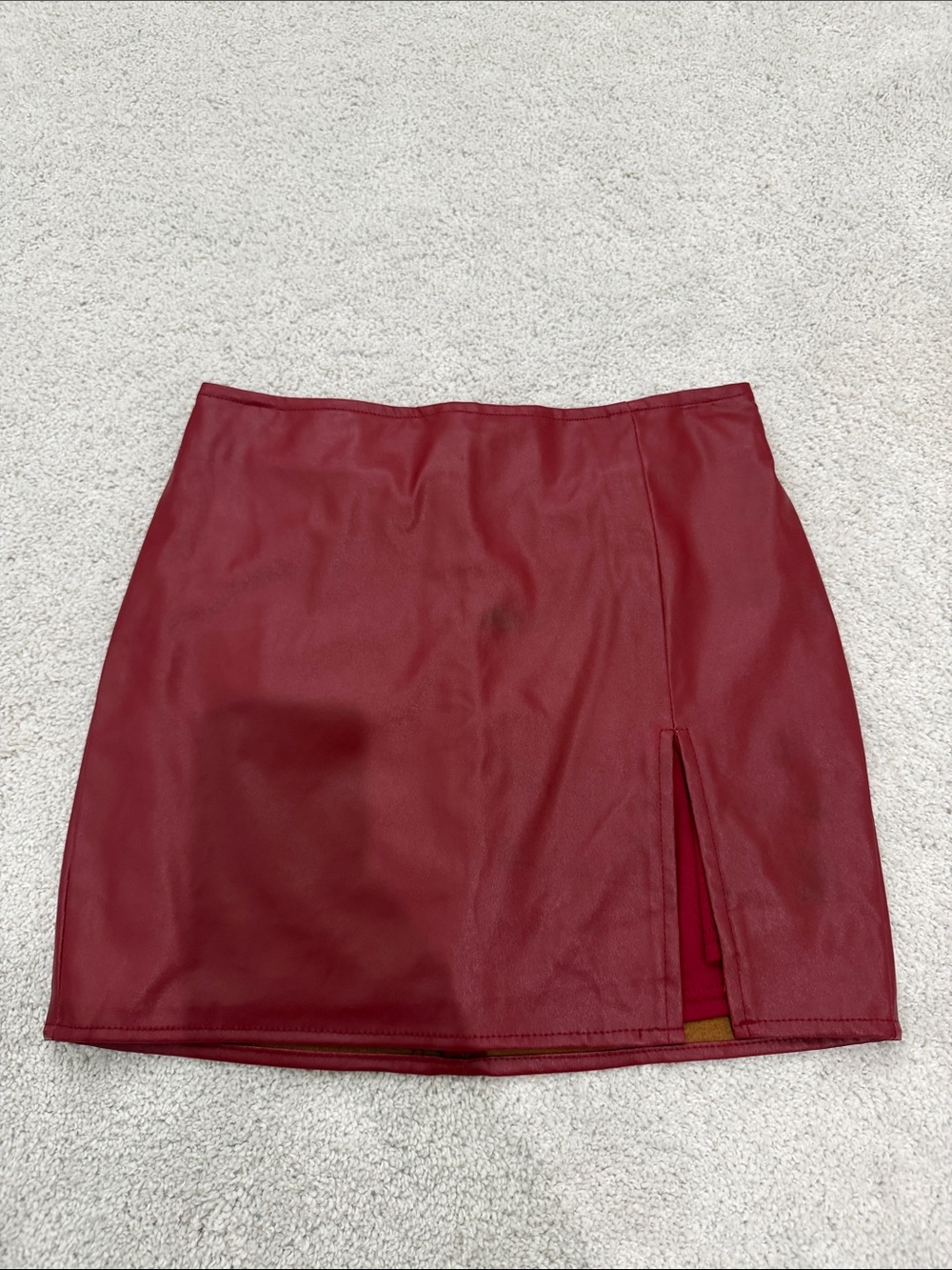 Fashion Nova Wine Red Faux Leather Mini Skirt with Front Slit